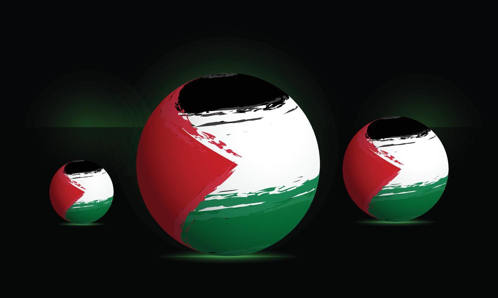 palästina-flagge in 3d-ball auf dem schwarzen vektorhintergrund der beleuchtungsbühne. freies palästina, rette gaza, al quds, al aqsa, unabhängigkeit vektor