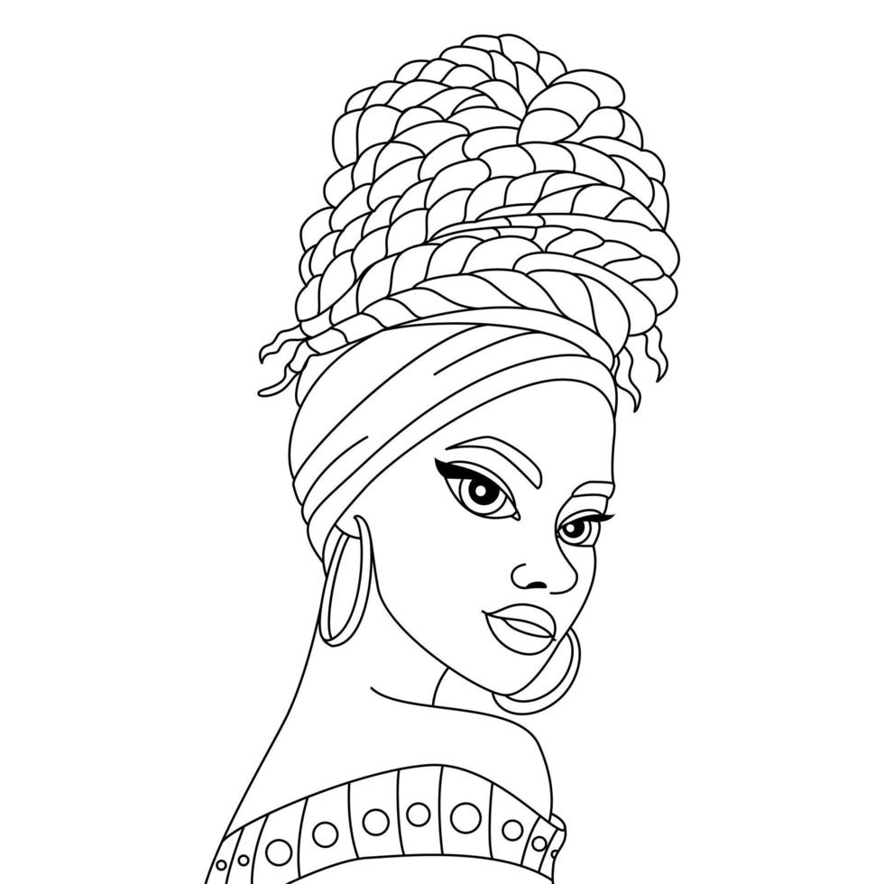 ung afrikansk svart flicka i en färgrik turban med traditionell frisyr färg sida översikt illustration vektor