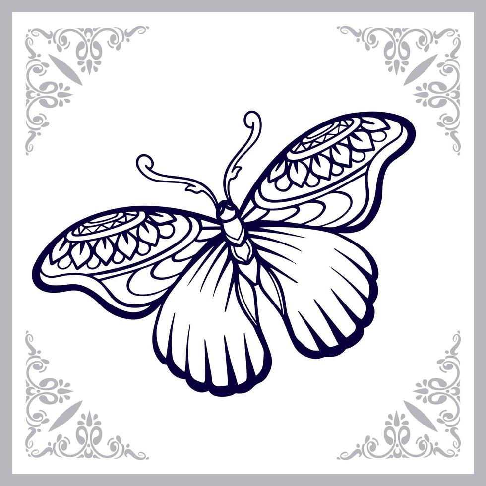 Schmetterlings-Mandala-Kunst isoliert auf weißem Hintergrund vektor