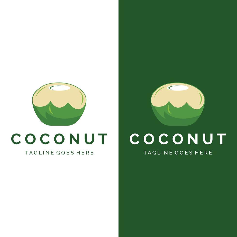 natürliche frische junge kokosnuss kreatives logo-design. logo für kokosgetränkeprodukte. unternehmen und unternehmen. vektor
