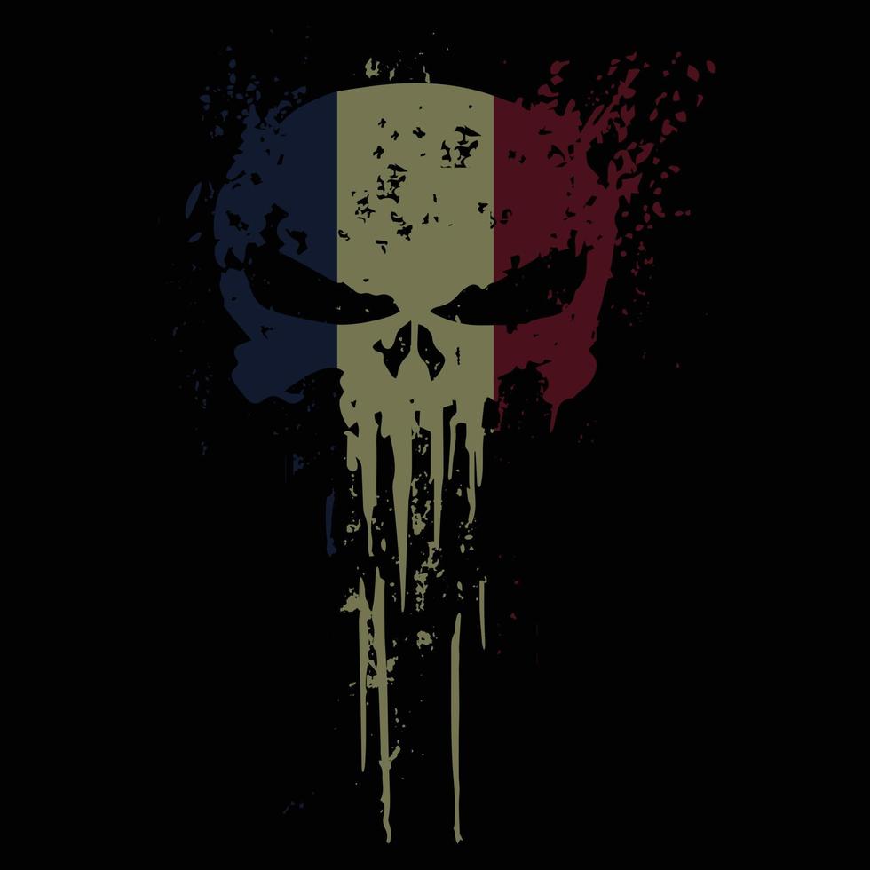 Totenkopf-Frankreich-Flagge mit Grunge-Textur - Vektor-T-Shirt-Design vektor