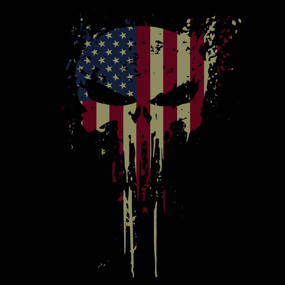 Totenkopf-Usa-Flagge mit Grunge-Textur - Vektor-T-Shirt-Design vektor