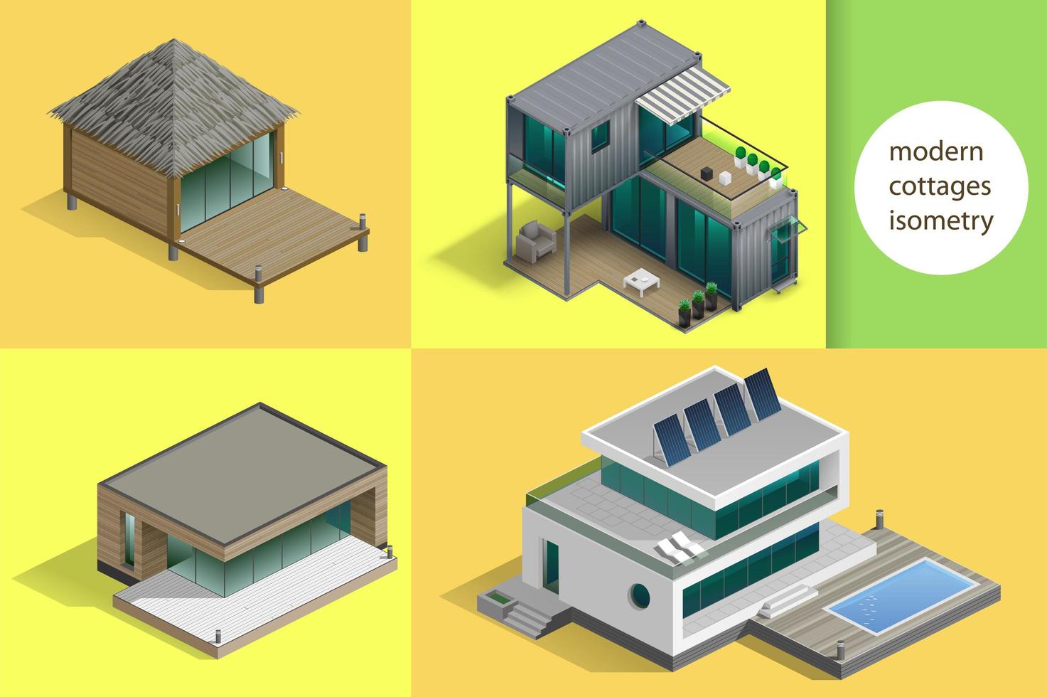 Reihe von modernen Hütten und Häusern vektor