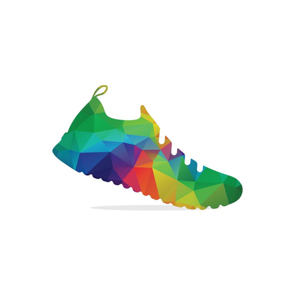 bunte turnschuhe des niedrigen polymannes lokalisiert. polygonaler Schuhvektor, Mode, Sportart, abstrakte Geometrieschuhillustration vektor