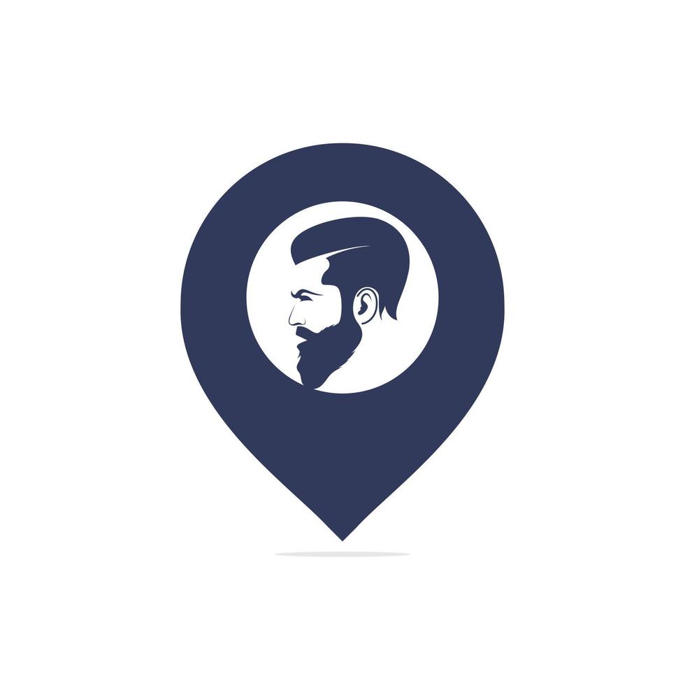 gps man skägg hipster frisör vektor emblem. skäggig mannens ansikte, hipster karaktär.