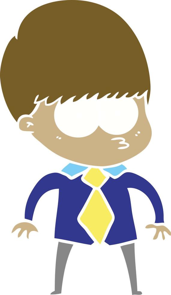 nervös platt Färg stil tecknad serie pojke bär skjorta och slips vektor