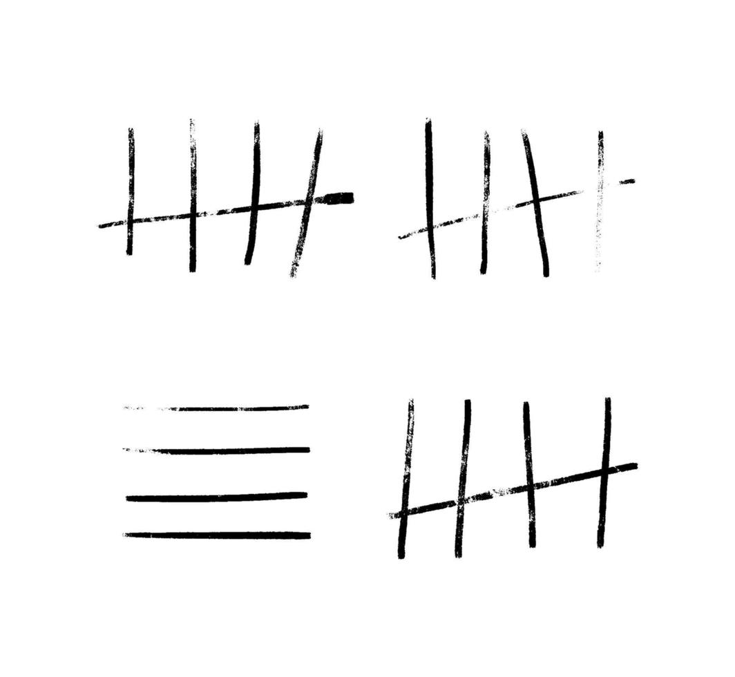 Strichmarkierungen oder Gefängnismarkierungen und isolierte Linien. an die Wand gekratzt oder für fünf Tage ins Gefängnis. Vektor-Illustration Wartezeiten zählen. vektor