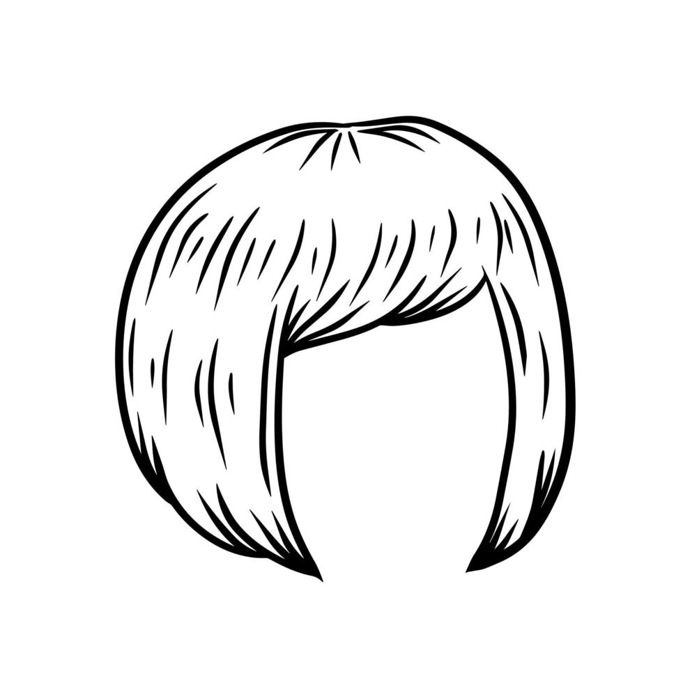 kvinnor frisyr. hår på de huvud. trendig modern frisyr flicka - guppa skära. skiss svart och vit tecknad serie illustration. mask för app vektor