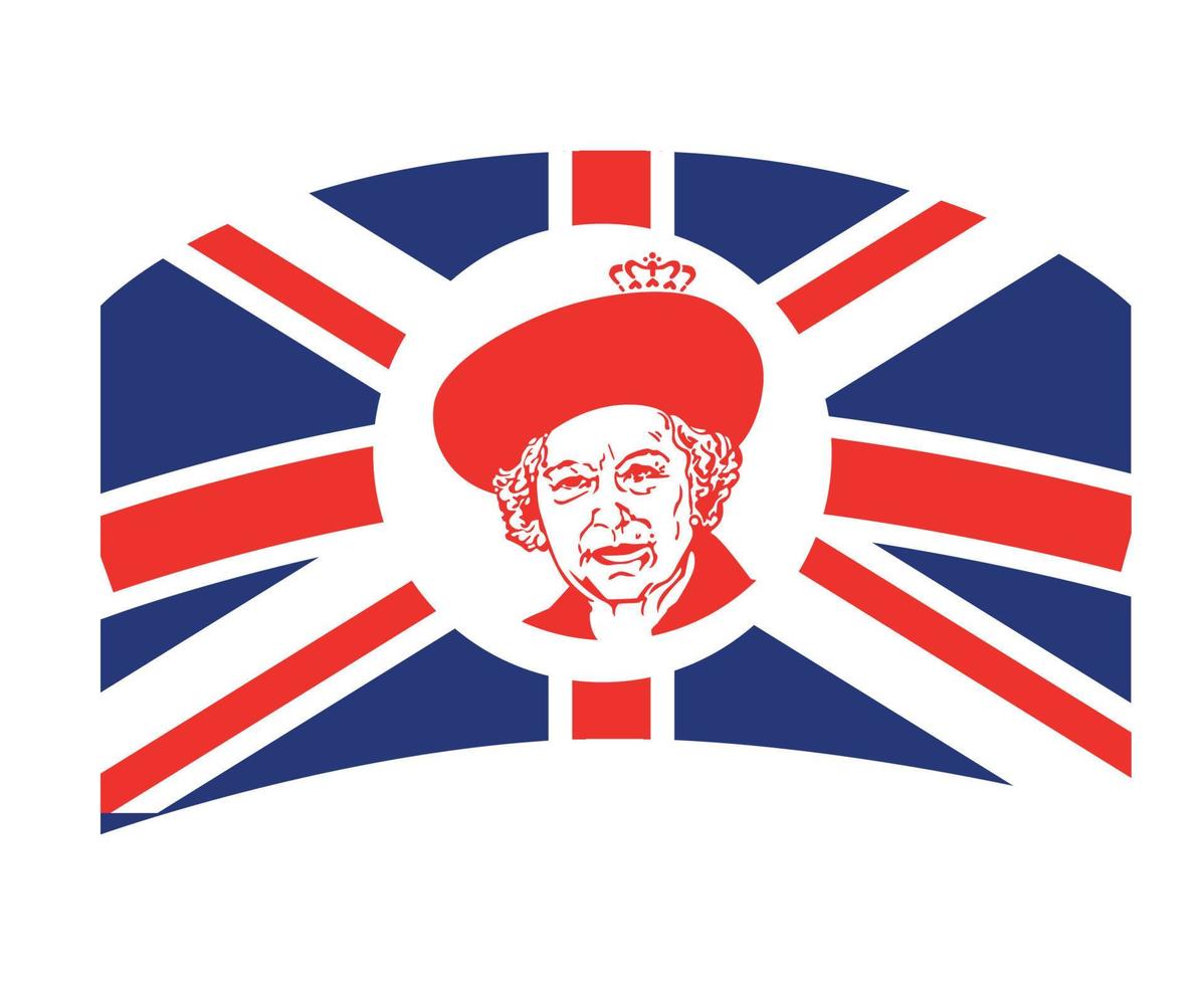 königin elizabeth gesicht porträt rot mit britischem vereinigtem königreich flagge emblem national europa vektor illustration abstraktes design element