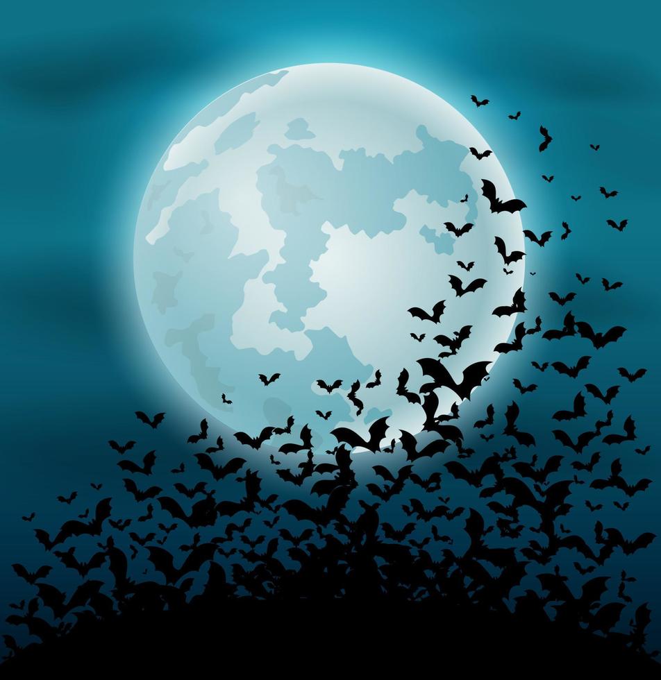 halloween-nachthintergrund mit fledermaus und vollmond vektor