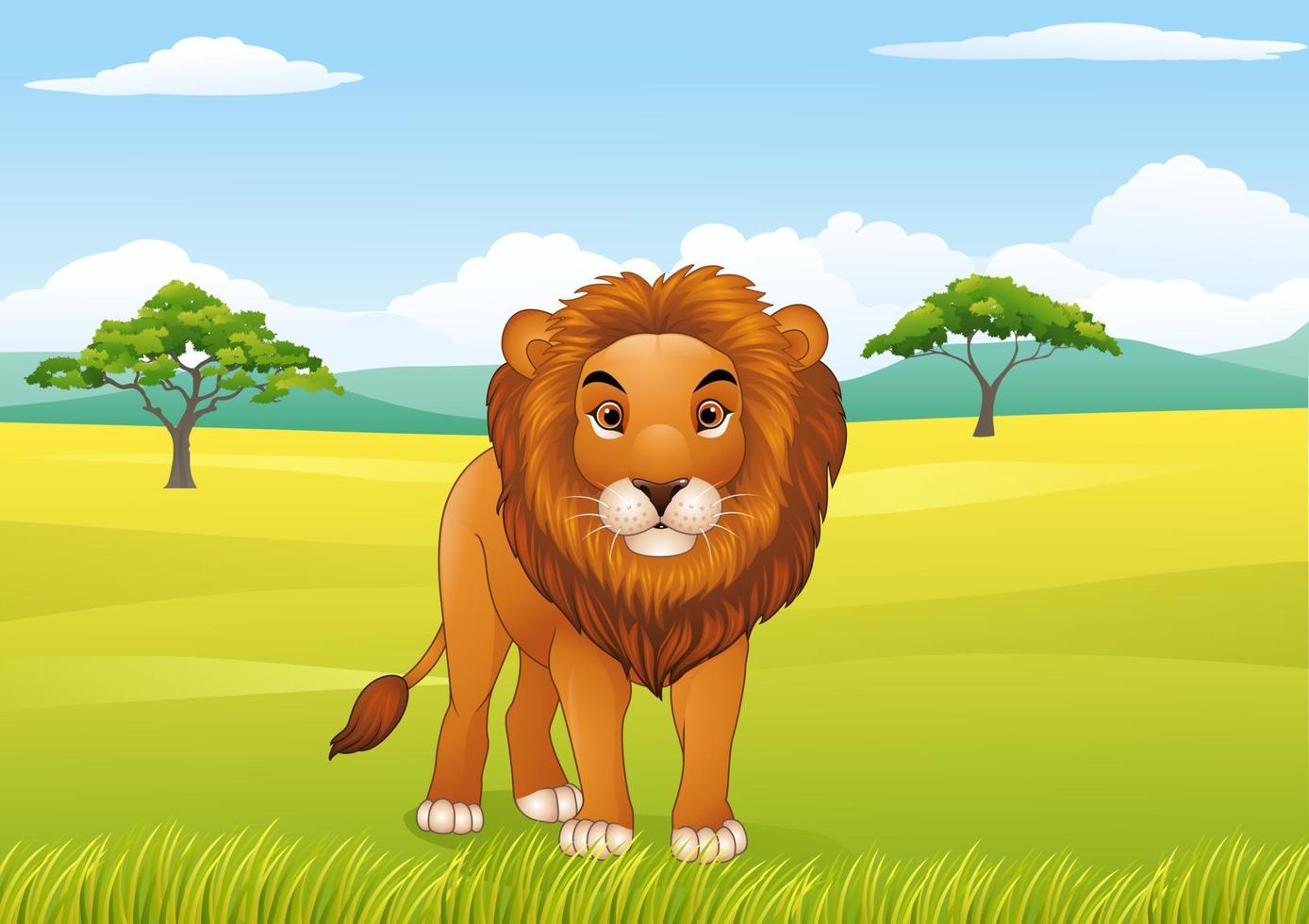 tecknade lejon med afrikansk landskap bakgrund vektor
