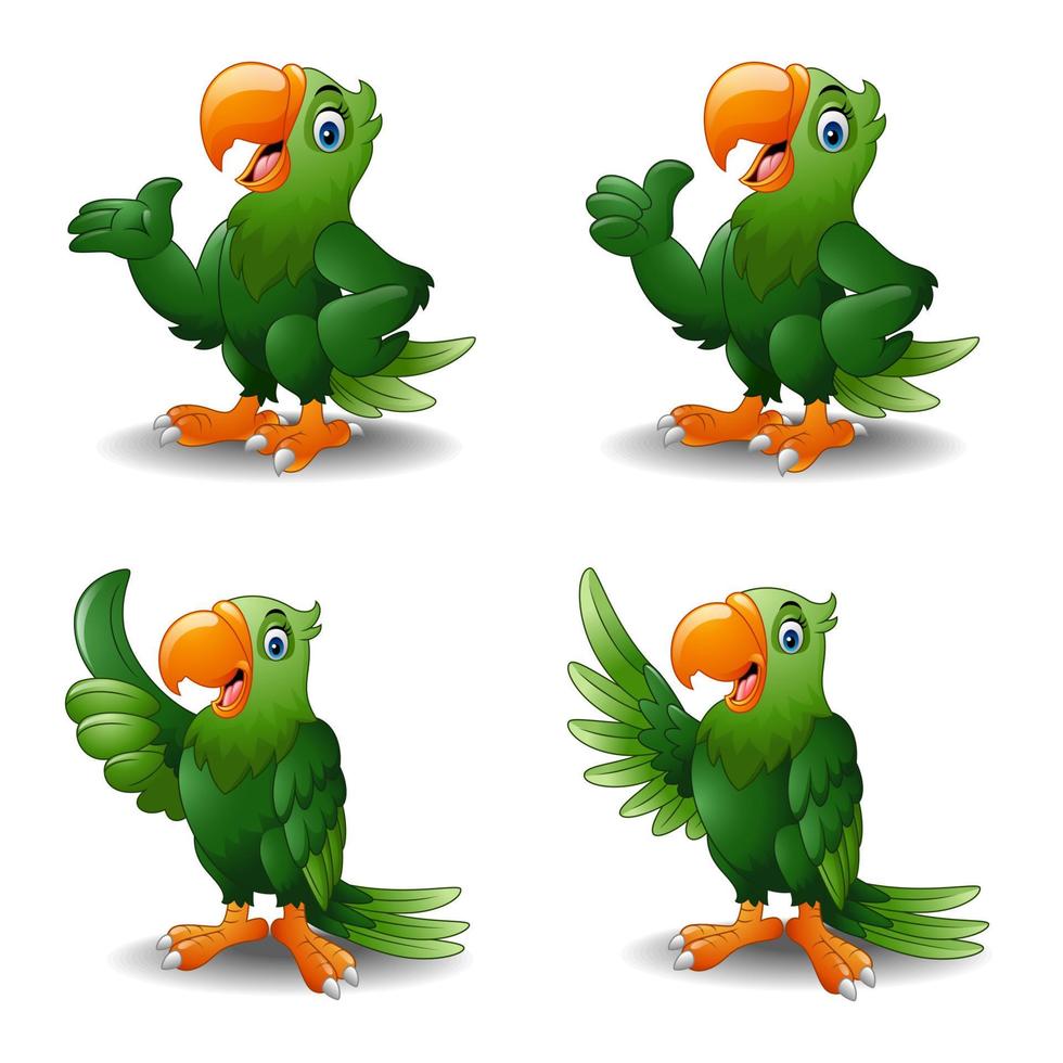 cartoon grüner papagei sammlungssatz vektor
