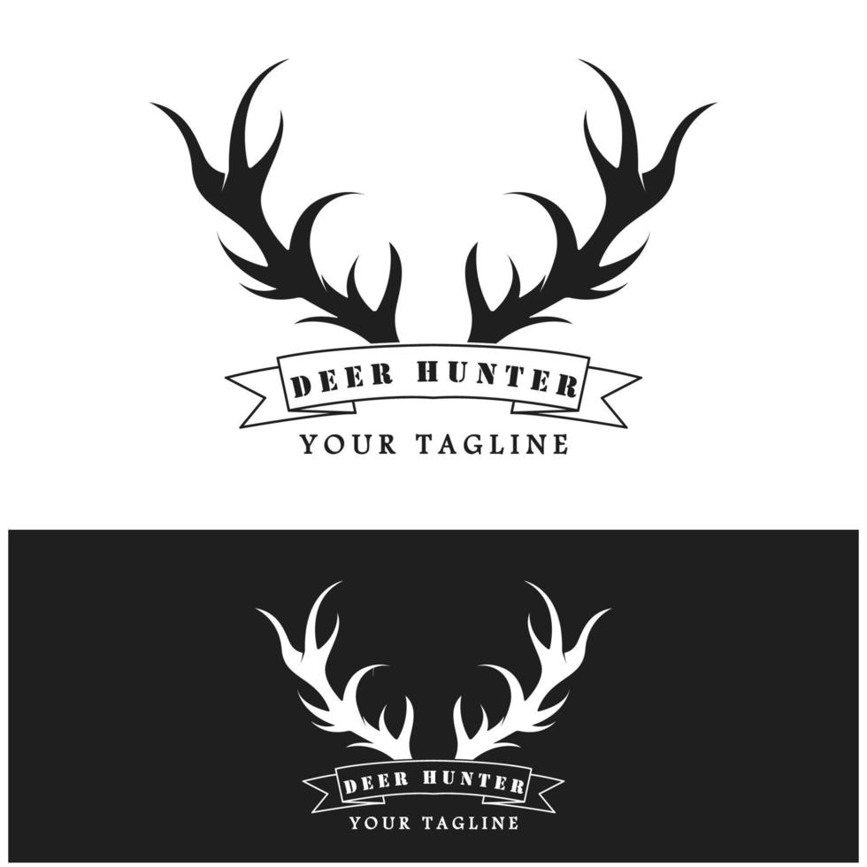 Jäger-Hirschgeweih-Logo-Vektor-Illustrationsdesign mit Slogan-Vorlage vektor