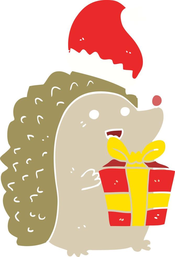 Cartoon-Igel im flachen Farbstil mit Weihnachtsmütze vektor