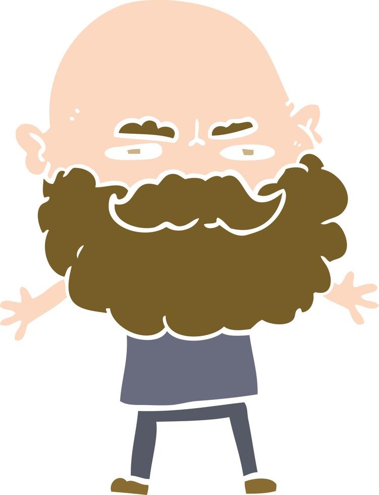 Cartoon-Mann im flachen Farbstil mit stirnrunzelndem Bart vektor