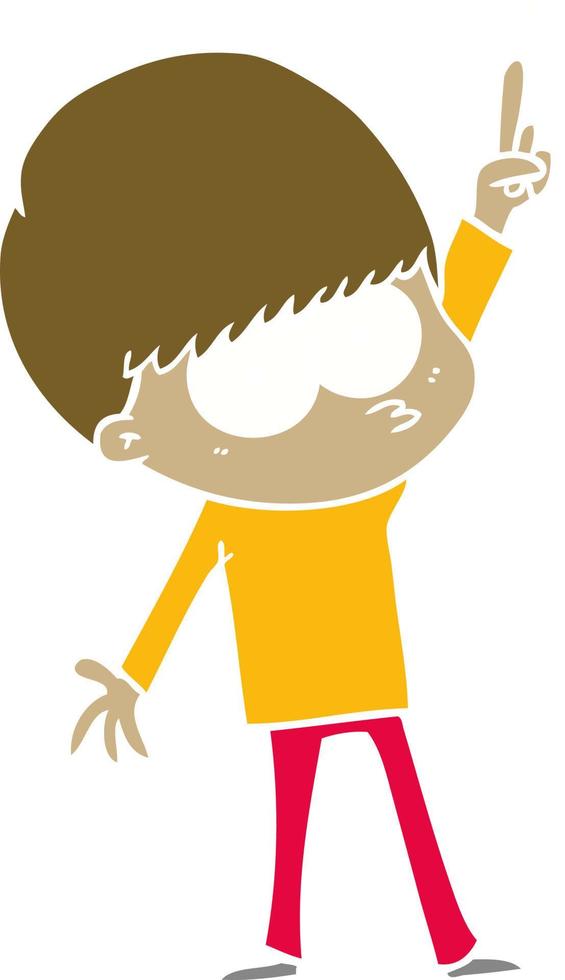 nervöser Cartoon-Junge im flachen Farbstil mit Idee vektor
