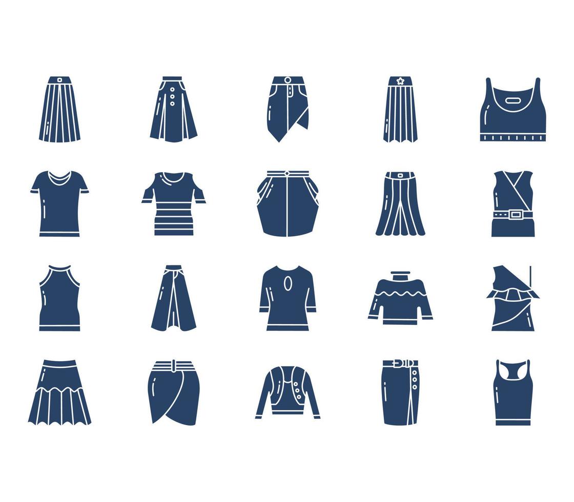 Frauenkleid und Mode-Icon-Set vektor