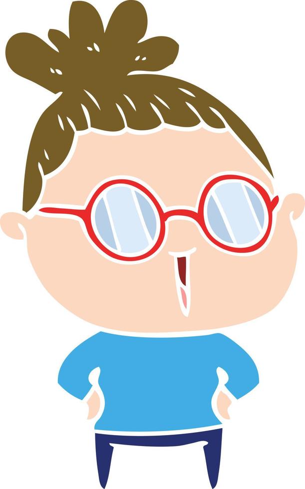 platt färg stil tecknad kvinna bär glasögon vektor
