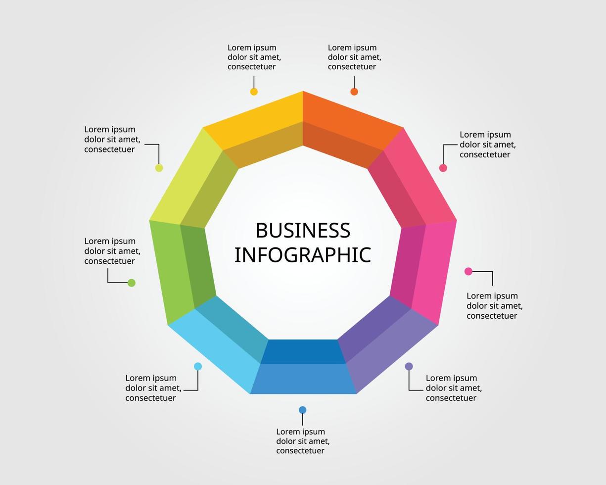 Nonagon-Schrittvorlage für Infografik zur Präsentation für 9 Elemente vektor