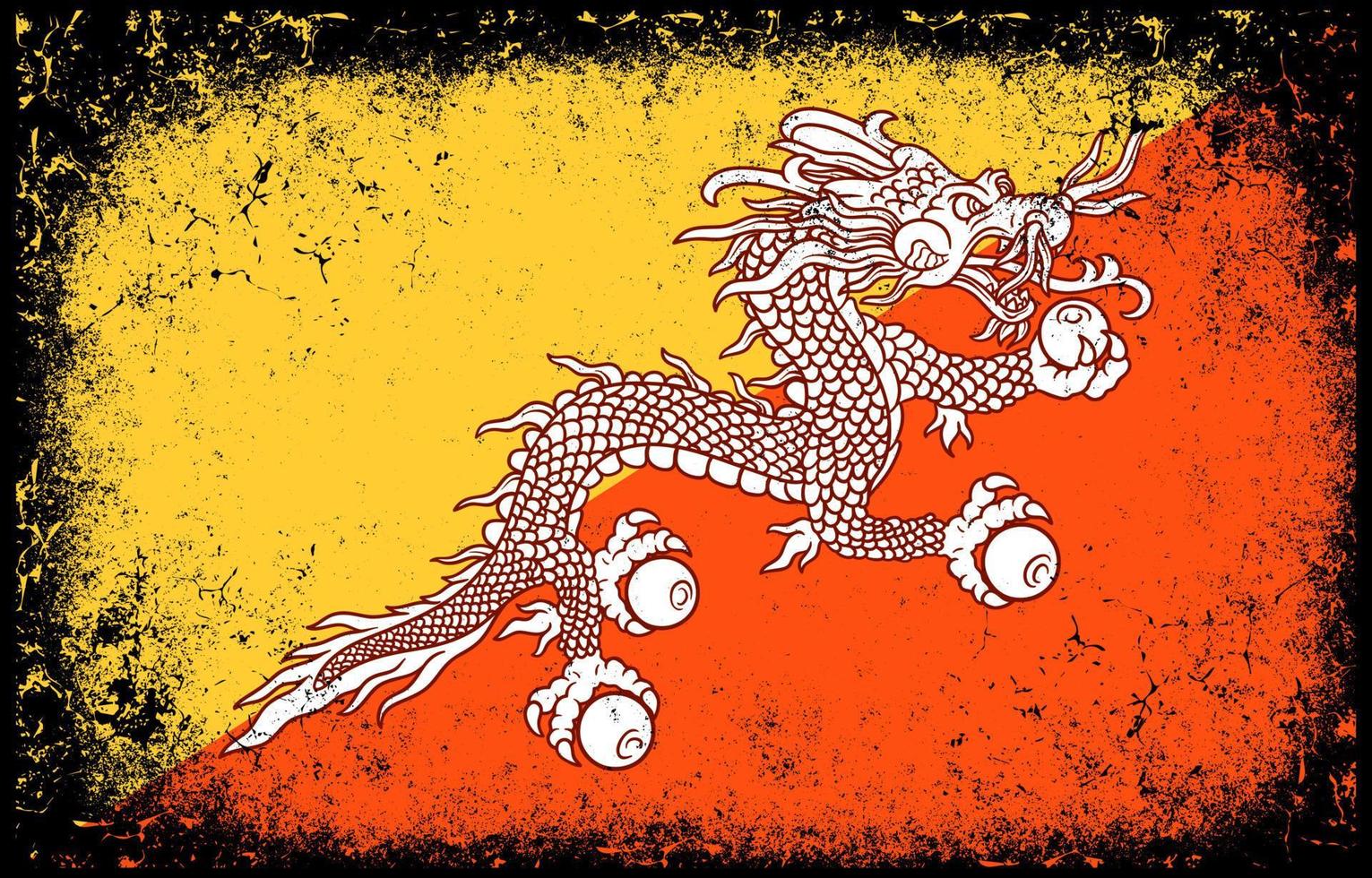 gammal smutsig grunge årgång bhutan nationell flagga bakgrund vektor