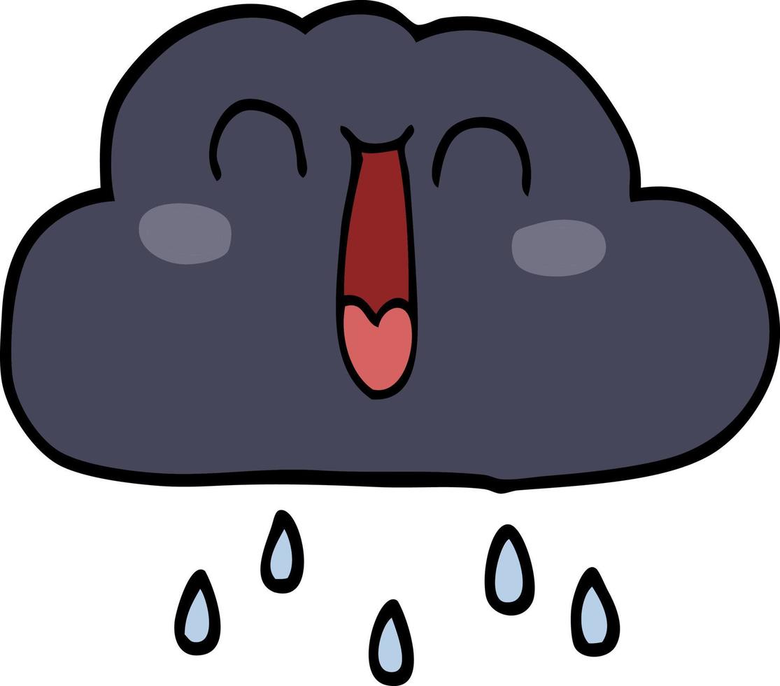 tecknad doodle av ett lyckligt regnmoln vektor