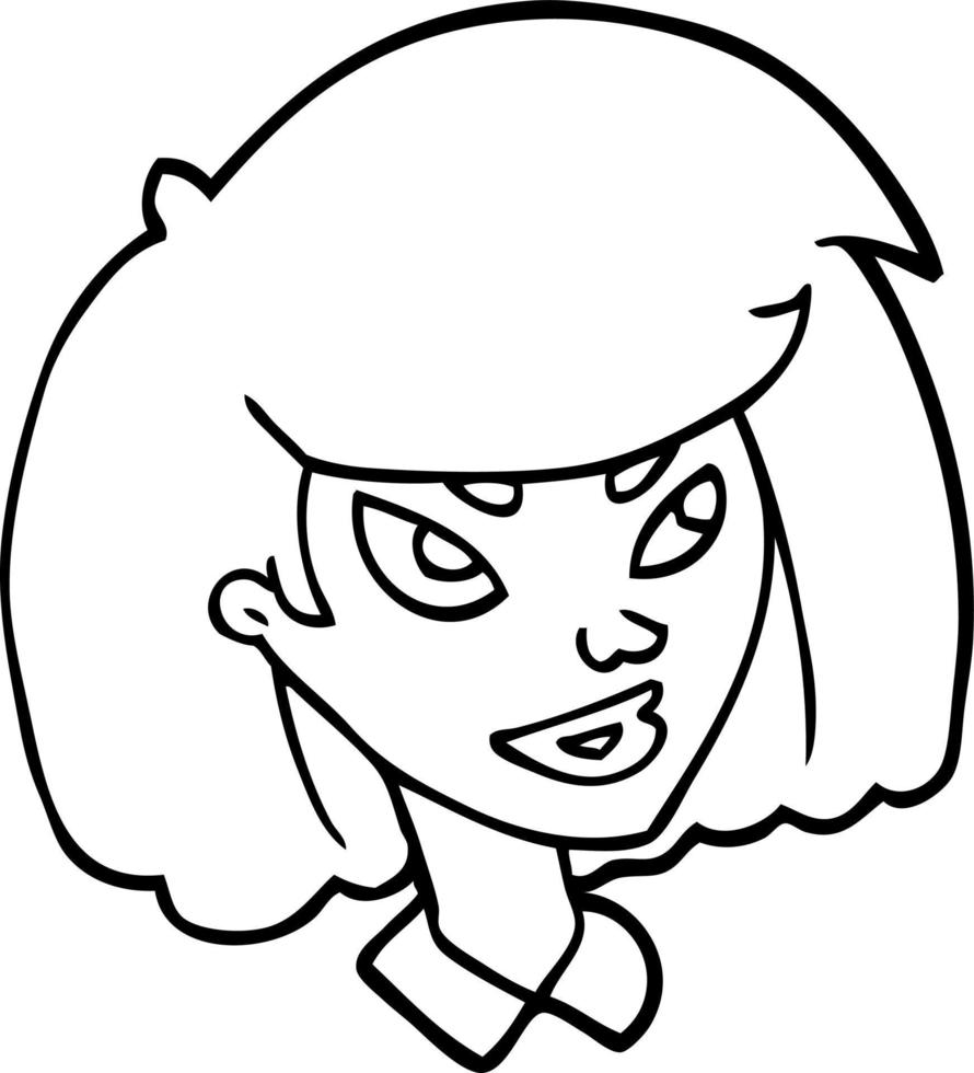 Strichzeichnung Cartoon-Gesicht eines Mädchens vektor