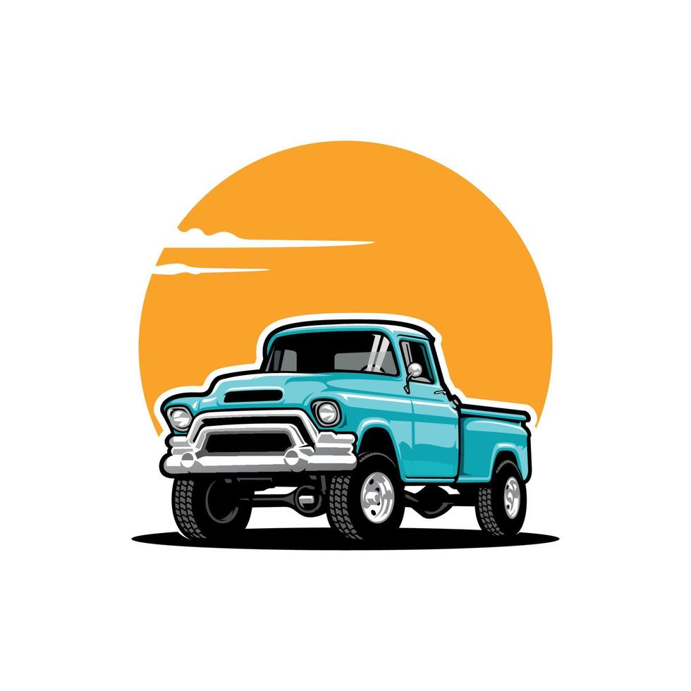 vintage pick up lkw illustration logo vektor