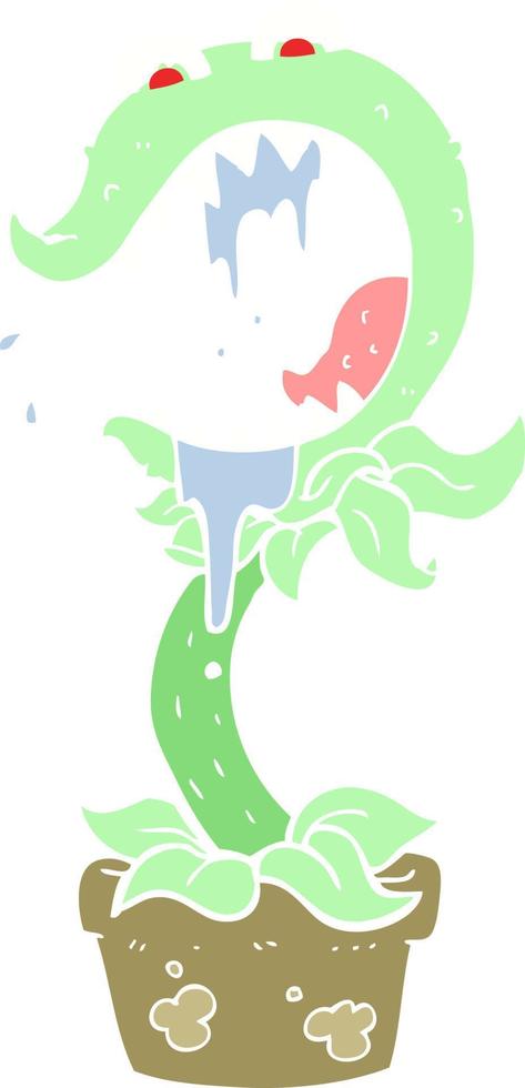 platt Färg illustration av en tecknad serie köttätande växt vektor