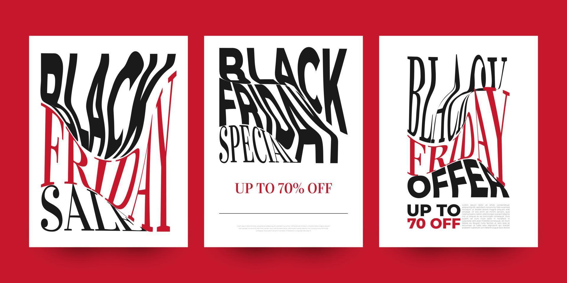kreativ svart fredag försäljning baner eller affisch uppsättning. affisch, flygblad, broschyr eller social media mall design för svart fredag kampanj befordran och reklam vektor