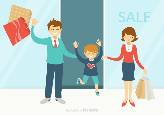 Gratis Happy Family Shopping Vector