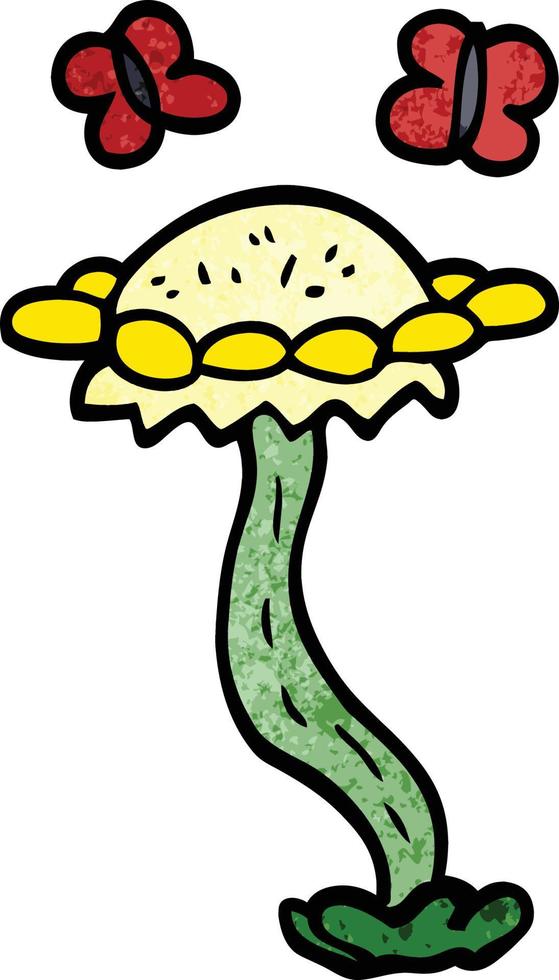 Cartoon-Doodle-Blume und Schmetterlinge vektor