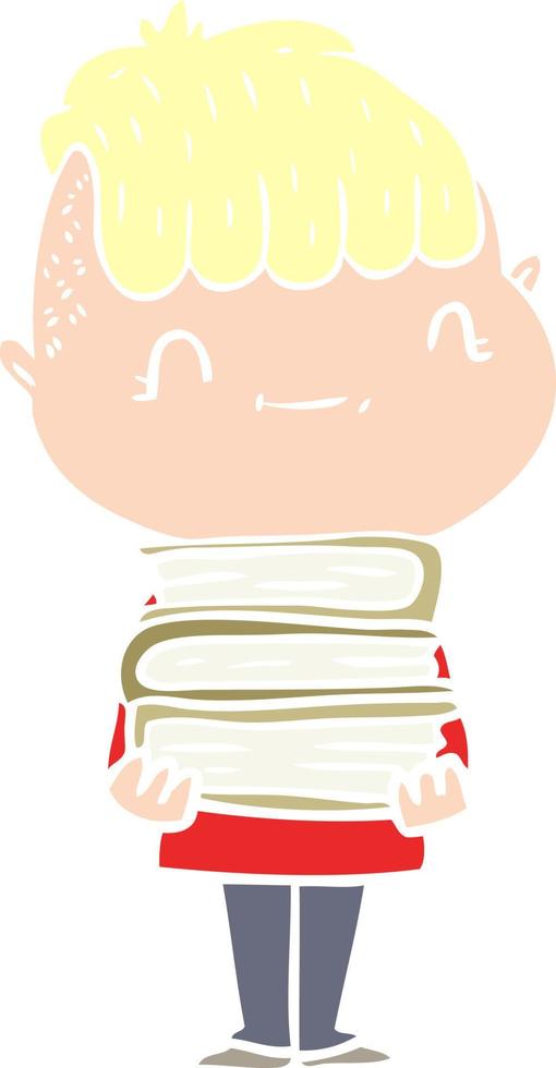 platt Färg stil tecknad serie vänlig pojke med böcker vektor