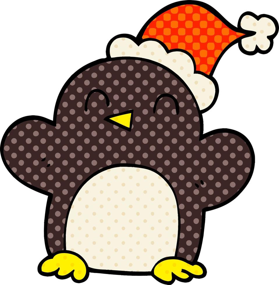 Cartoon-Doodle-Pinguin mit Weihnachtsmütze vektor