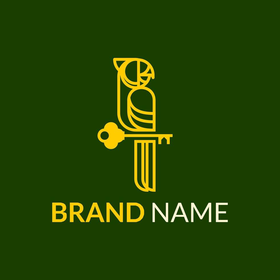 Luxus-Immobilien-Logo-Design mit Papagei, der einen Schlüssel als Symbol hält vektor