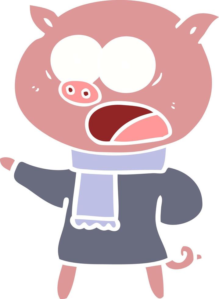 Cartoon-Schwein im flachen Farbstil, das schreit vektor