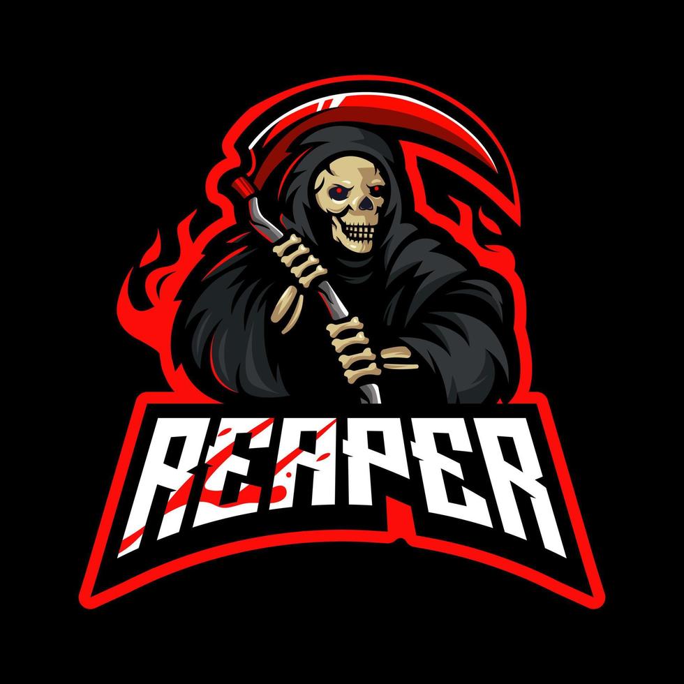 Reaper-Maskottchen-Logo-Design-Illustrationsvektor isoliert auf dunklem Hintergrund für Mannschaftssport-Esport-Gaming vektor