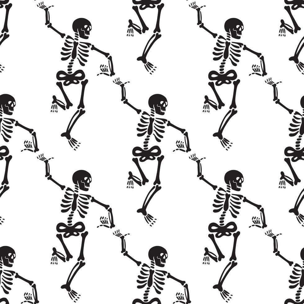 sömlös mönster med svart skelett, kraftfullt dans och har roligt på en vit bakgrund. vektor