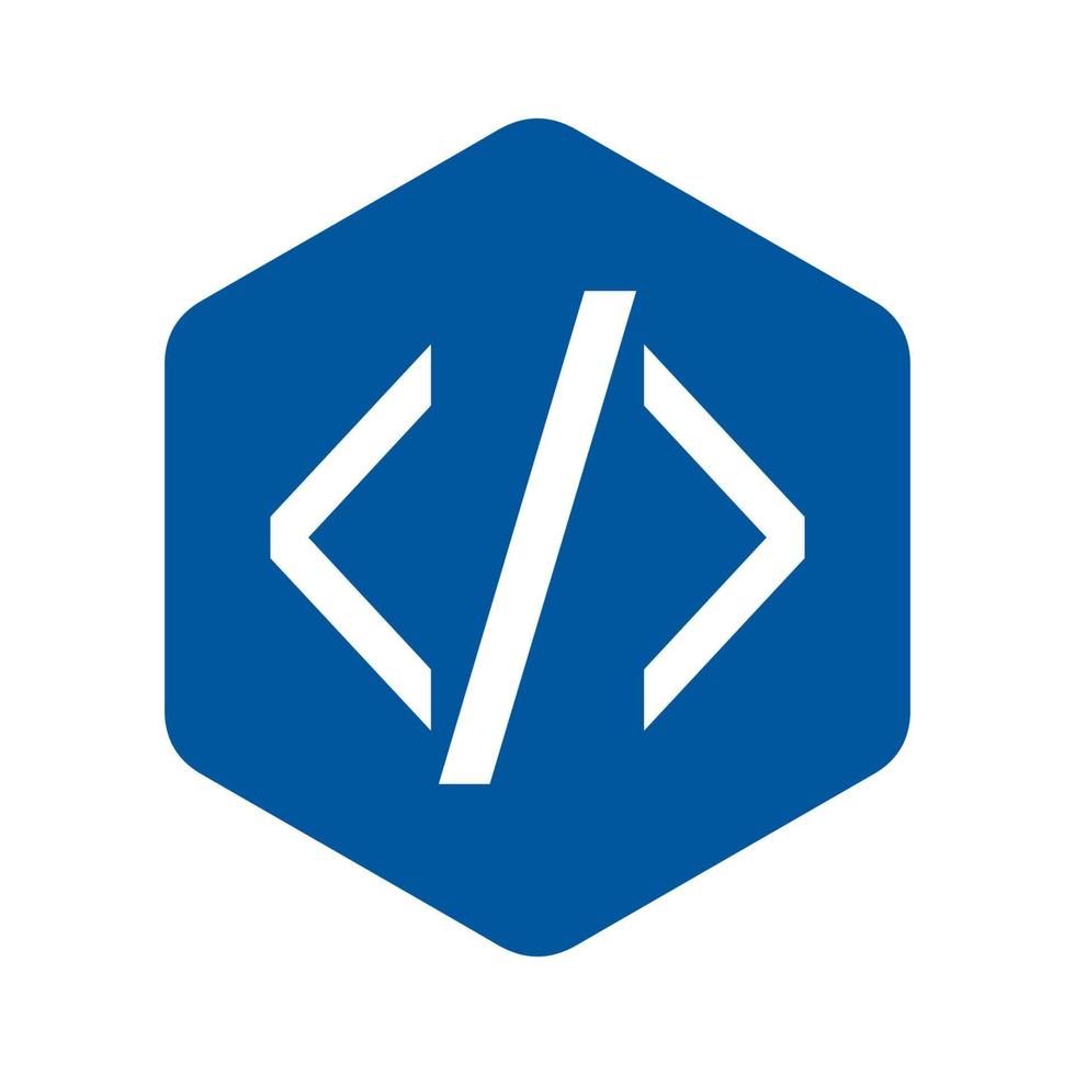 koda emblem, blå sexhörning, vit vinkel fästen, html ikon. vektor