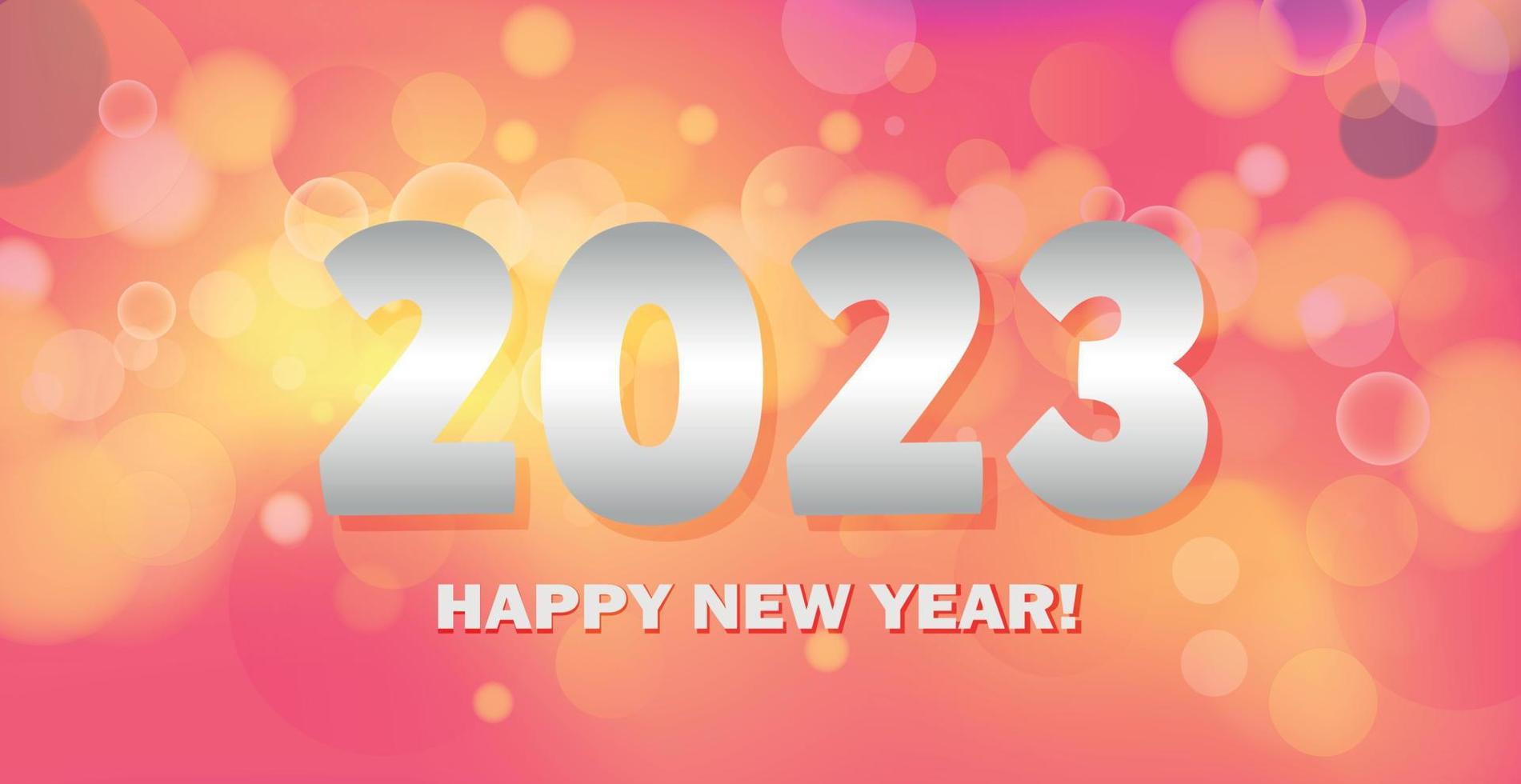 frohe weihnachten und guten rutsch ins neue jahr 2023, helle bokeh hintergrundpostkarte, webvorlage - vektor