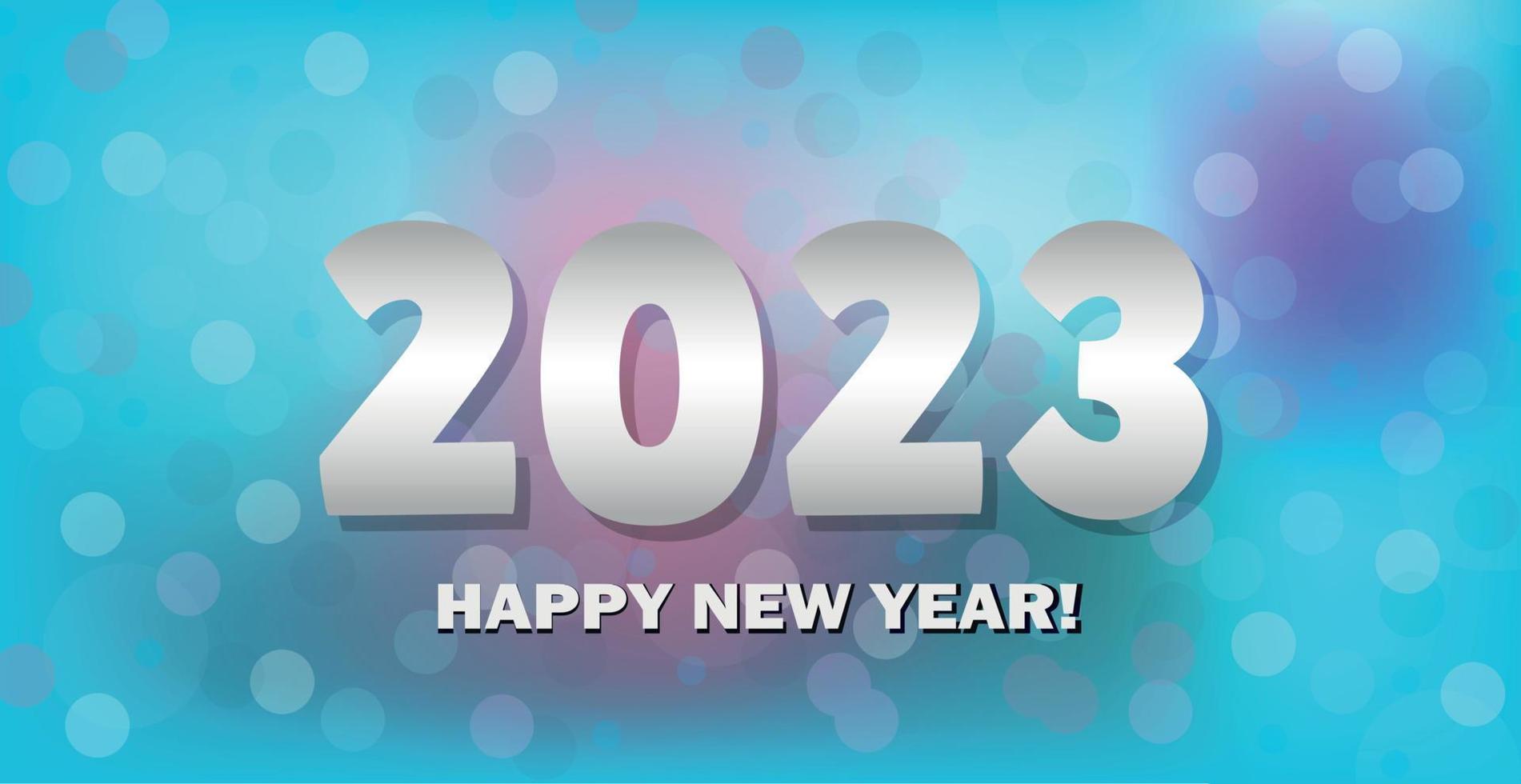 glad jul och Lycklig ny år 2023, ljus bokeh bakgrund vykort, webb mall - vektor