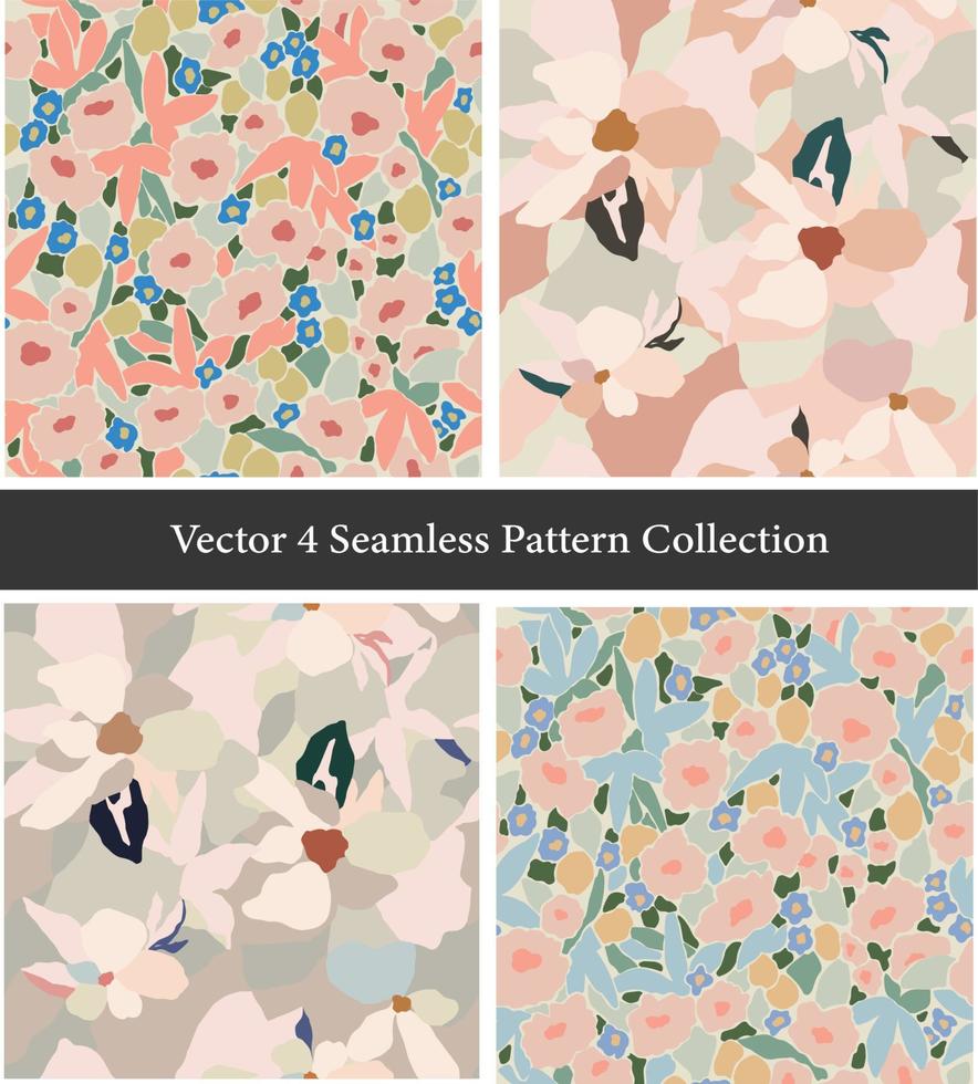 vektor blomma illustration sömlös upprepa mönster 4 design uppsättning