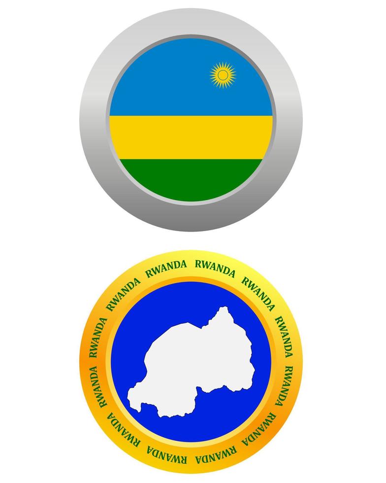 knapp som en symbol rwanda flagga och Karta på en vit bakgrund vektor