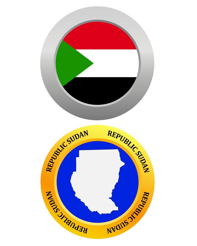 Schaltfläche als Symbol Sudan-Flagge und Karte auf weißem Hintergrund vektor