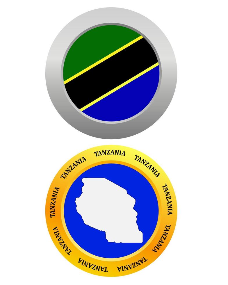 Schaltfläche als Symbol Tansania Flagge und Karte auf weißem Hintergrund vektor
