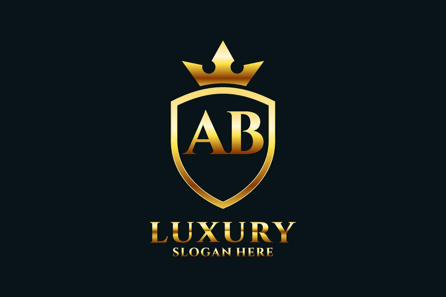 initial ab elegantes luxus-monogramm-logo oder abzeichenvorlage mit schriftrollen und königskrone - perfekt für luxuriöse branding-projekte vektor