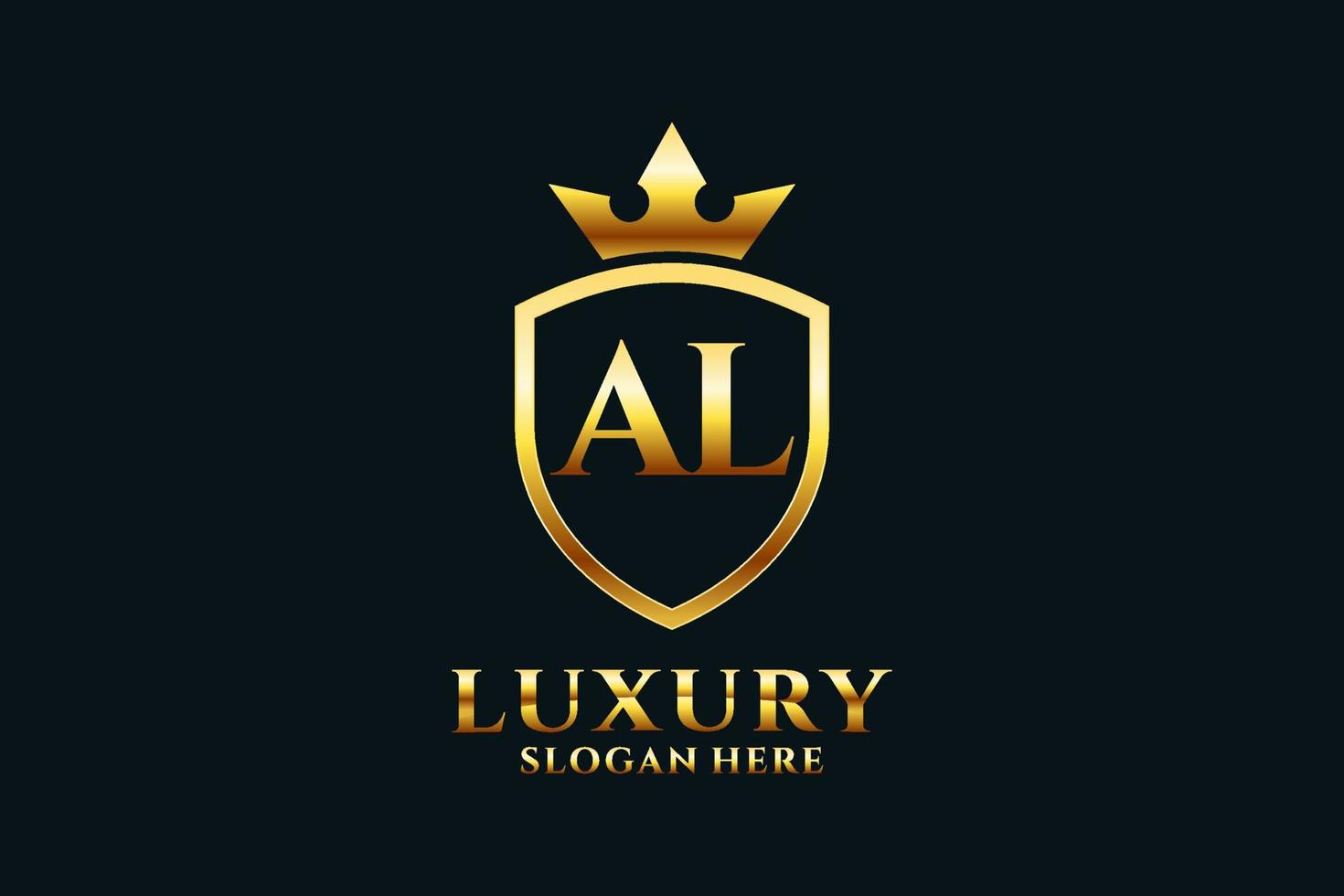 initial al elegantes Luxus-Monogramm-Logo oder Abzeichen-Vorlage mit Schriftrollen und Königskrone - perfekt für luxuriöse Branding-Projekte vektor