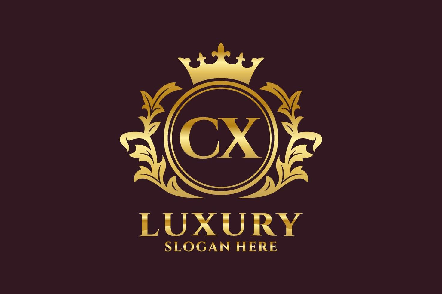 Royal Luxury Logo-Vorlage mit anfänglichem cx-Buchstaben in Vektorgrafiken für luxuriöse Branding-Projekte und andere Vektorillustrationen. vektor