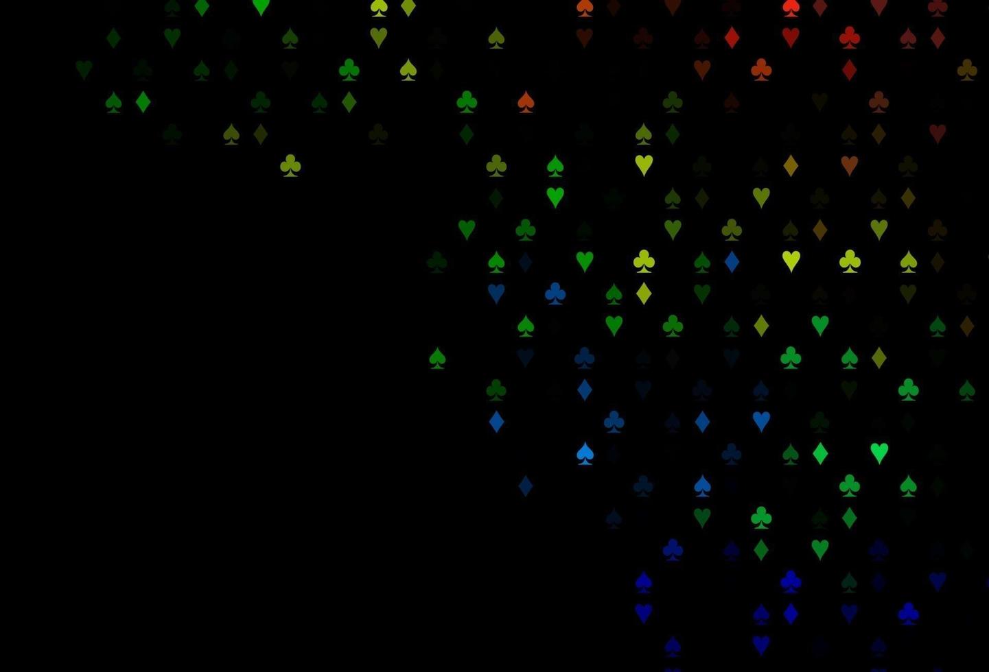 dunkles mehrfarbiges, regenbogenfarbenes Vektormuster mit Kartensymbol. vektor