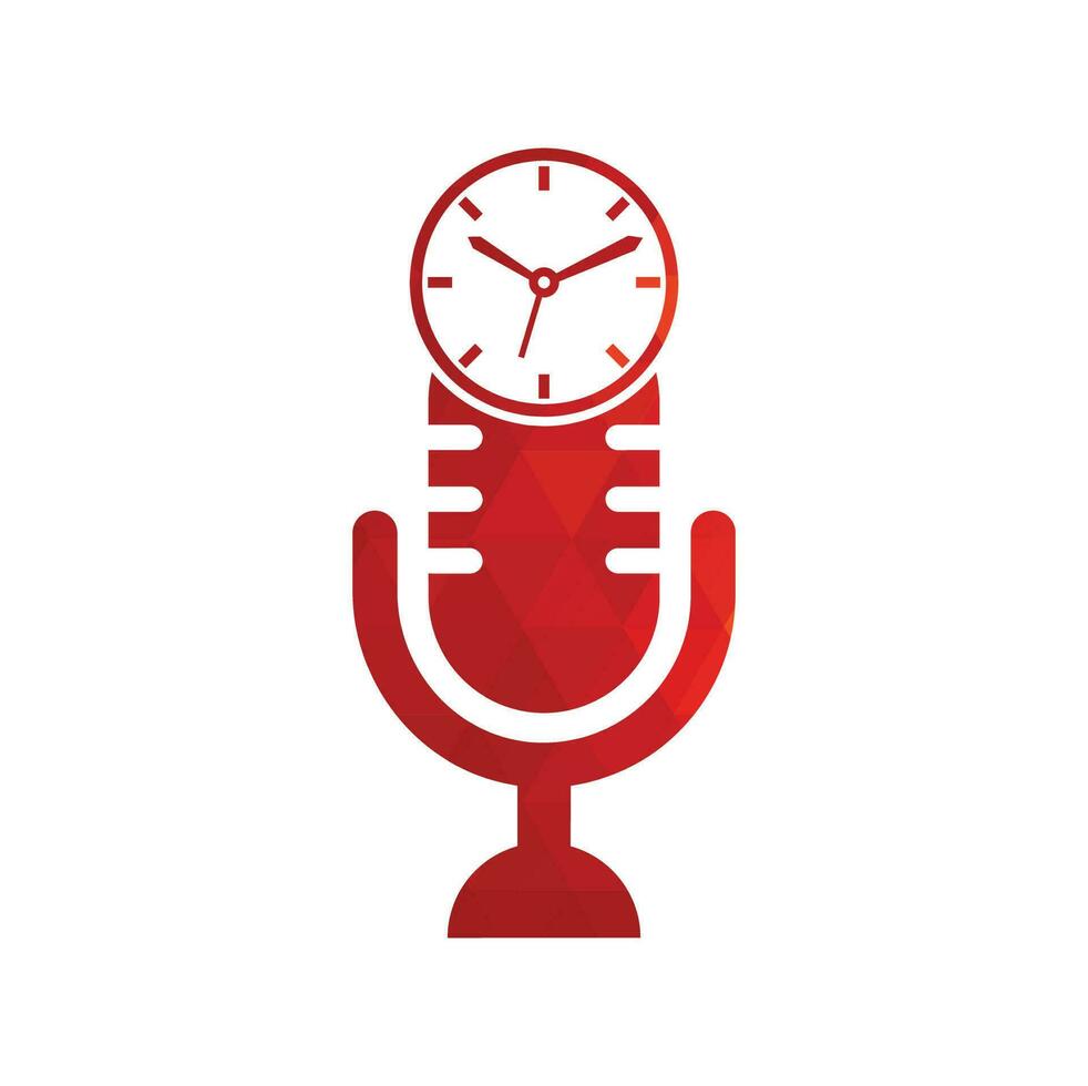 Podcast-Zeit-Vektor-Logo-Design-Vorlage. Mikrofon-Uhr-Vektor-Logo-Design-Ikone. vektor