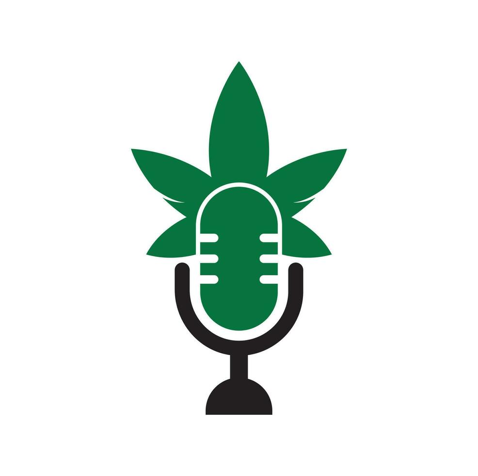 Cannabis-Podcast-Vektor-Logo-Design. Podcast-Logo mit Cannabisblatt-Vektorvorlage. vektor